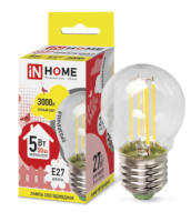 Лампа светодиодная IN HOME E27  5Вт шар deco прозрачн. 3000К 450Лм