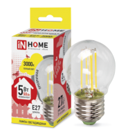 Лампа светодиодная IN HOME E27  5Вт шар deco прозрачн. 4000К 450Лм  Распродажа!