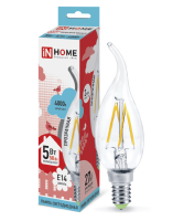 Лампа светодиодная IN HOME E14  5Вт свеча на ветру прозрачн. 4000К 450Лм  Распродажа!