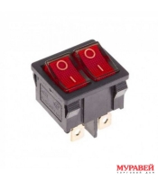 Выключатель клавишный 6A 250В ON-OFF красный с подсветкой двойной Mini Rexant