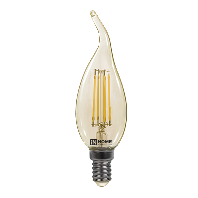 Лампа светодиодная IN HOME E14  7Вт свеча на ветру прозрачн. 3000К 630Лм