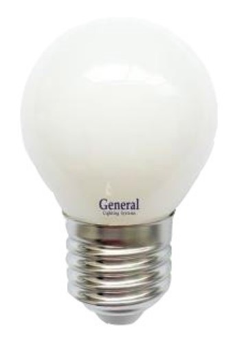 Лампа светодиодная General E27  7Вт шар филаментный матовый 6500К 550Лм Распродажа!