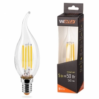 Лампа светодиодная Wolta  Е14 5Вт 4000K свеча на ветру прозр.