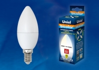 Лампа светодиодная Uniel E14  6Вт свеча BICOLOR 450Лм