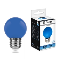 Лампа светодиодная Feron шар G45 E27 1W синий матов. 70x45 д/гирлянды Белт Лайт