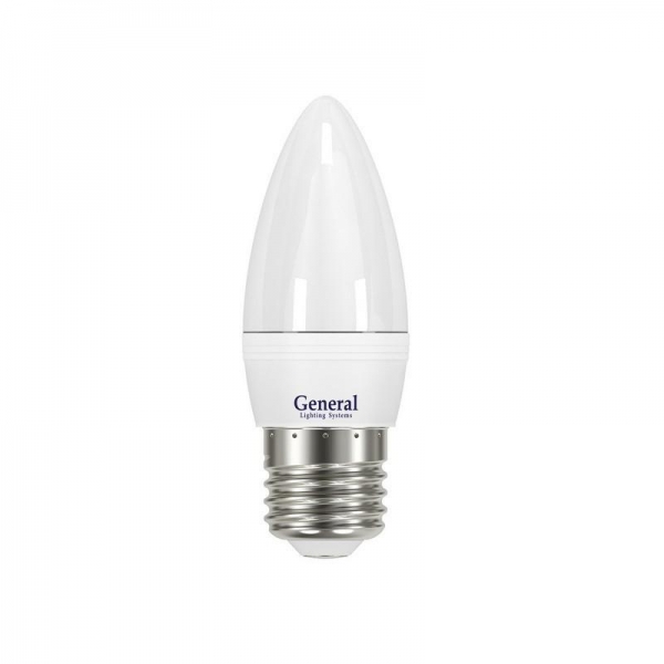Лампа светодиодная General E27  8Вт свеча 6500К 700Лм