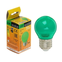 Лампа светодиодная E27  4Вт Ecola шар G45 зеленый матов. 77х45