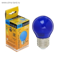 Лампа светодиодная E27  4Вт Ecola шар G45 синий матов. 77х45
