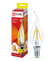 Лампа светодиодная IN HOME E14  9Вт свеча на ветру deco прозрачн. 4000К 810Лм