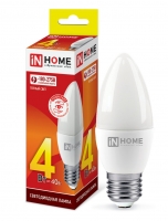 Лампа светодиодная IN HOME E27  4Вт свеча 3000К 360Лм