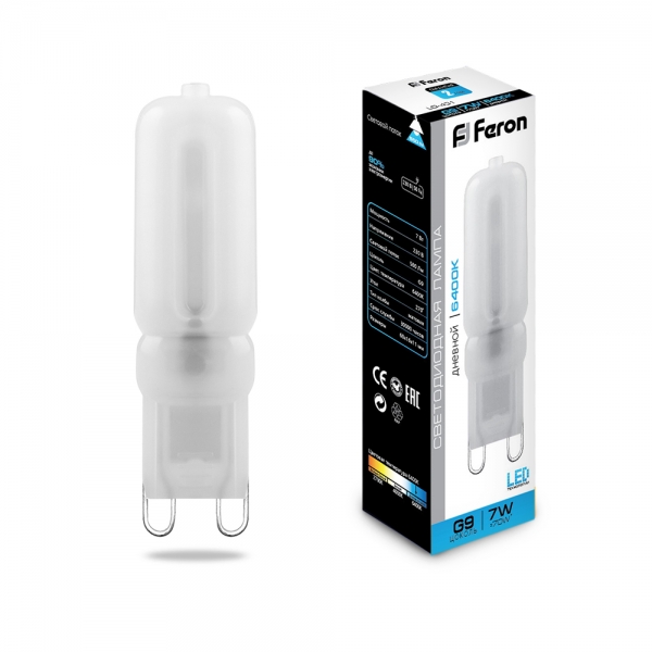 Лампа светодиодная Feron G9 7Вт 6400К 600Lm 16x60 матовый
